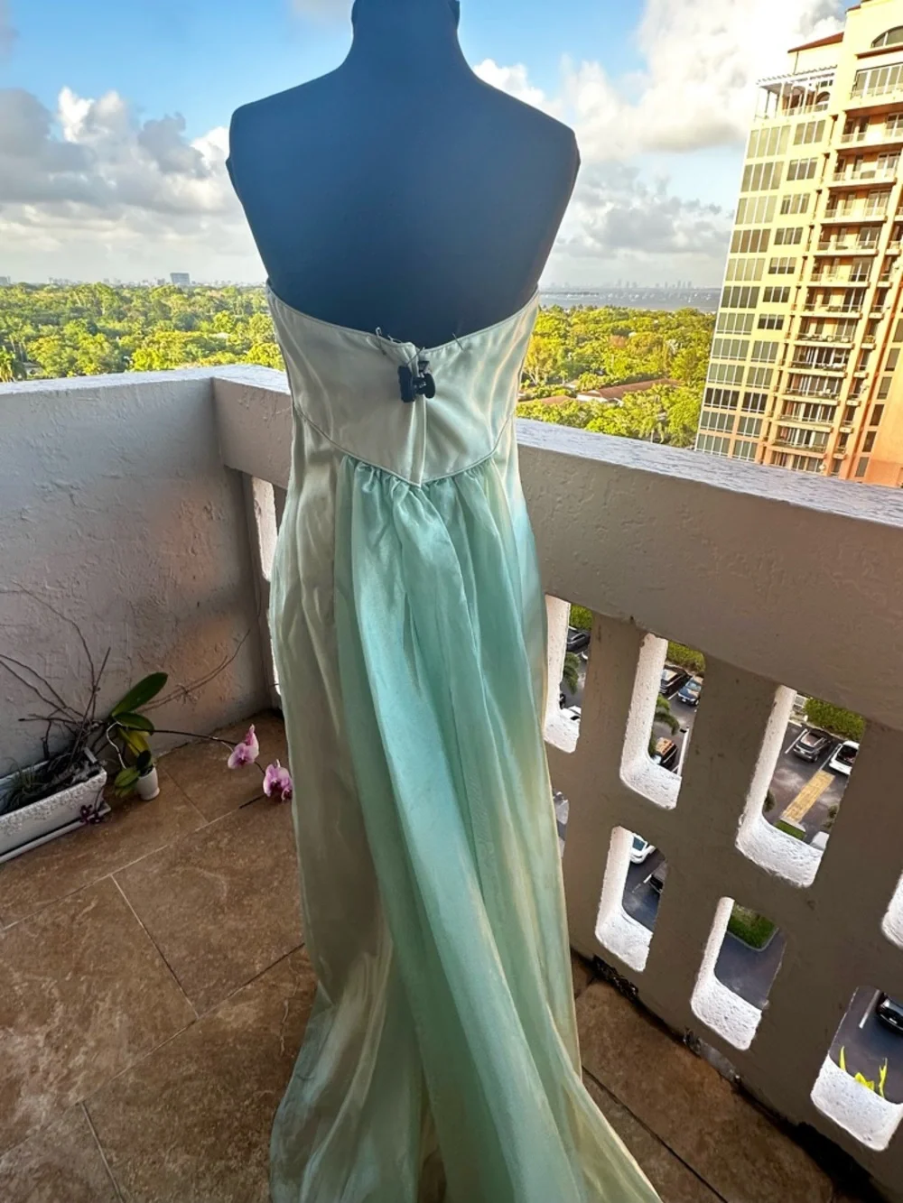 Scott McClintock Mint Green Strapless Gown Crystal Bodice Vintage Formal Dress 6 - Picture 11 of 15